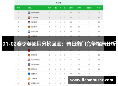 01-02赛季英超积分榜回顾：昔日豪门竞争格局分析